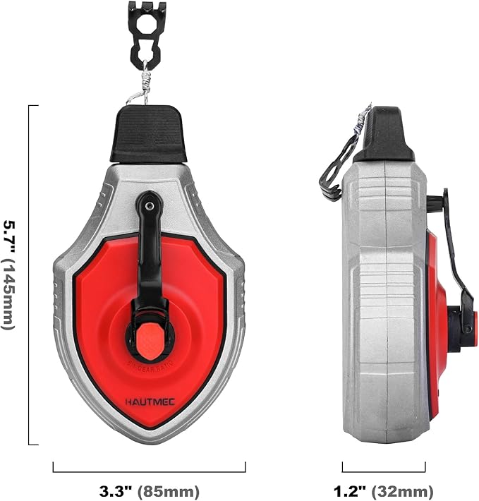 HAUTMEC Pro Chalk Line, 30m/100ft Chalk Reel with 6:1 Gear Ratio Chalk Line Tool, Chalk Box, Suitable for Carpenters and Builders, HT0356
