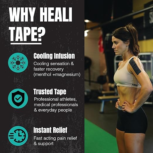 Heali Kinesiology Tape with Magnesium and Menthol, 20 Pcs Precut Strips, K Tape Roll, Knees, Physical Therapy Sports Tape for Muscle and Joint Pain Relief, Water Resistant, Black Zebra
