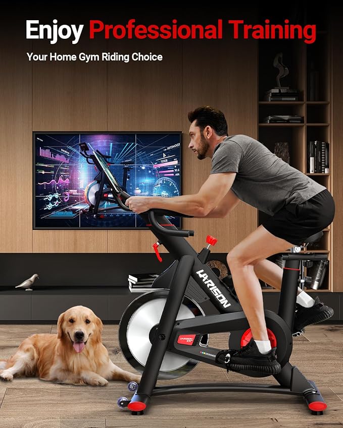 HARISON Semi-Commercial Exercise Bike 400 lbs Capacity, Magnetic Stationary Bikes for Home Gym with Bluetooth & Tablet Holder & Comfortable Seat Cushion