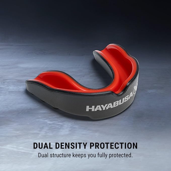 Hayabusa Combat Sports Mouth Guard Youth, Kids and Adult Sizes Comes with Case - Black/Red, Youth