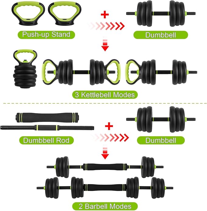 4-In-1 Adjustable Dumbbell Weights, Adjustable Dumbbell Set Used As Dumbbells, Barbells, Kettlebells and Push-Up for Home Gym, Round Head