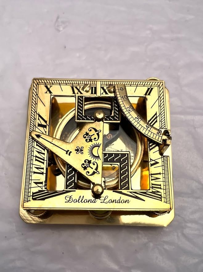 3" Brass Nautical Pocket Sundial Compass for Hiking