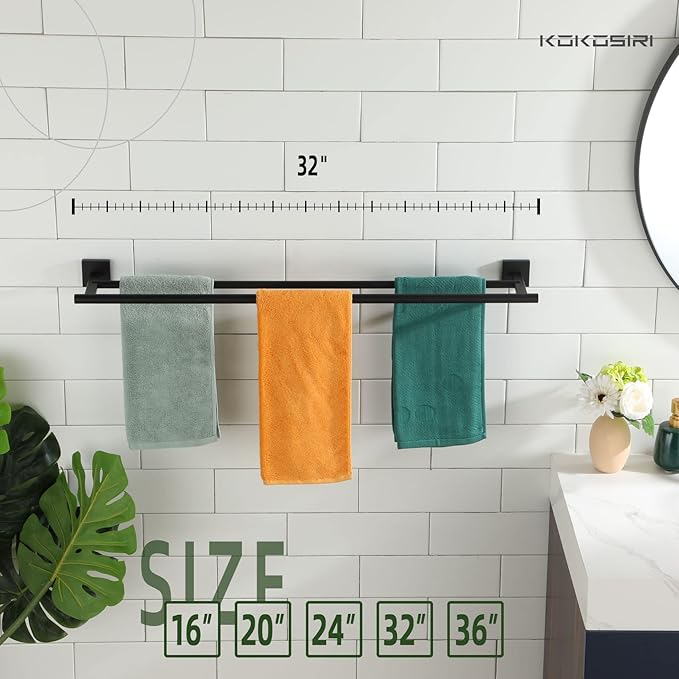 KOKOSIRI Towel Rails Bathroom Double Towel Bars Matte 32 Inch 2-Piece for 2 Pack B5005BK-L32-P2