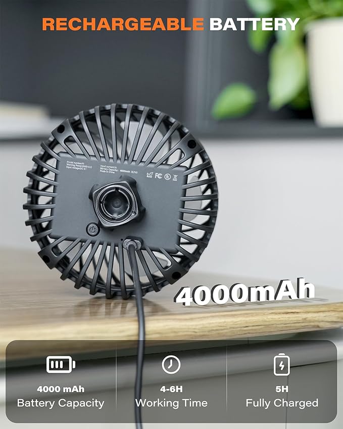 A2C Rechargeable Fan for Peloton Bike & Exercise Bike - 4000mAh Portable Fan with Adjustable Strap, 3 Speed Settings, 360° Rotation - Fits 0.5-1.5" Handlebars for Treadmill, Stroller, Golf Cart, Gym