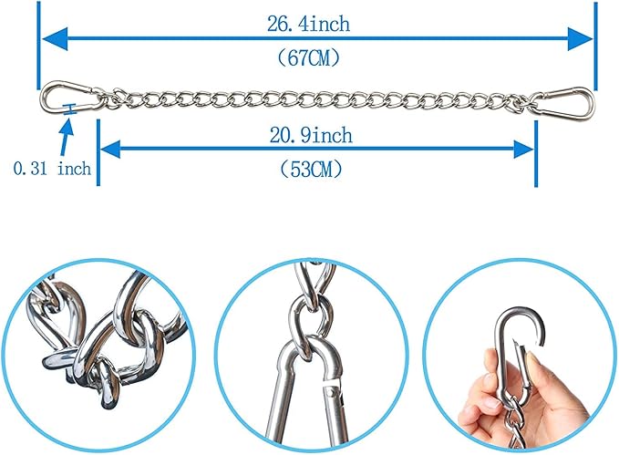 LICY Swing Heavy Punching Bag Chain for Hammock Chair Aerial Yoga Indoor Outdoor Stainless Steel Kit with 2 Carabiner Hooks 600 LB
