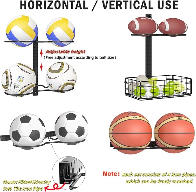 8 Tier Detachable Wall Mounted Basketball Rack DIY1/2/3/4 Soccer