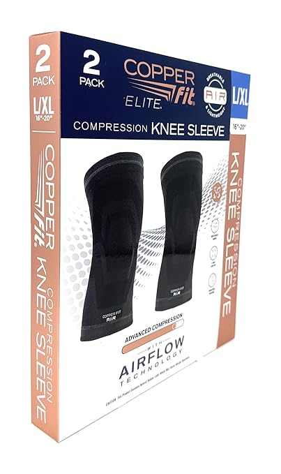 Copper Fit Freedom Knee Sleeve 2 Pack, Copper Infused Compression Sleeve with Contour Design, 2 Knee Sleeve, As Seen on TV (Large)