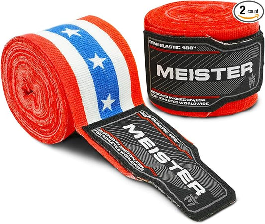 Meister Adult 180" Semi-Elastic Hand Wraps for MMA & Boxing (Pair)