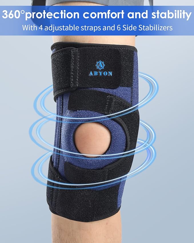 ABYON Knee Brace for Women & Men Meniscus Tear, ACL, Arthritis, Knee Support with Triple Side Stabilizers and Adjustable 360° Wraparound Strap for Maximum Knee Pain Support and Fast Recovery - Please Check How To Size Video