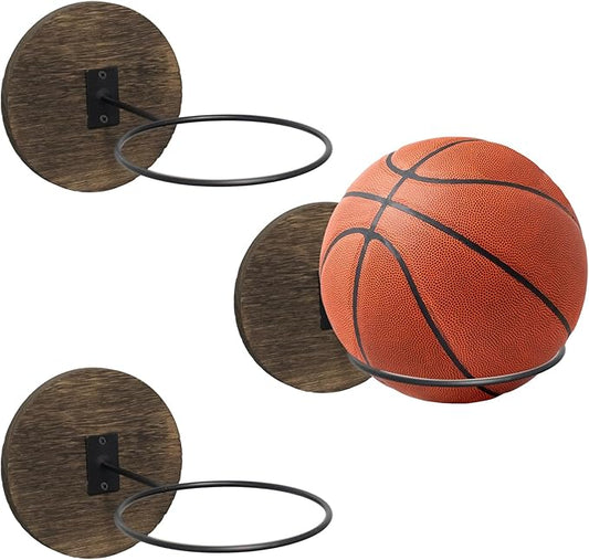 3PCS Ball Holder Basketball Holder Wall Mount Wood