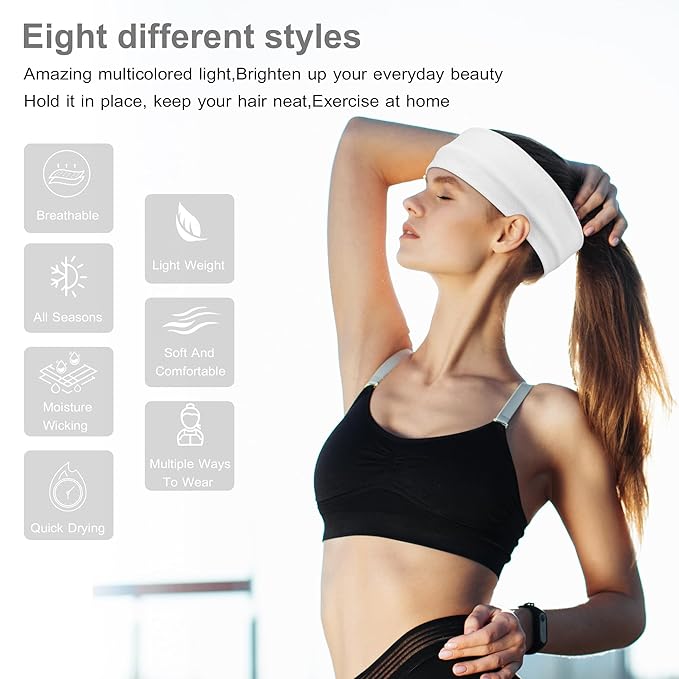 Headbands for Women Non Slip - Stylish Sports Hair Bands for Women's Hair - Soft Cotton Cloth Stretchy Headbands for Women for Yoga, Outdoor Exercise Running - 8 Pack
