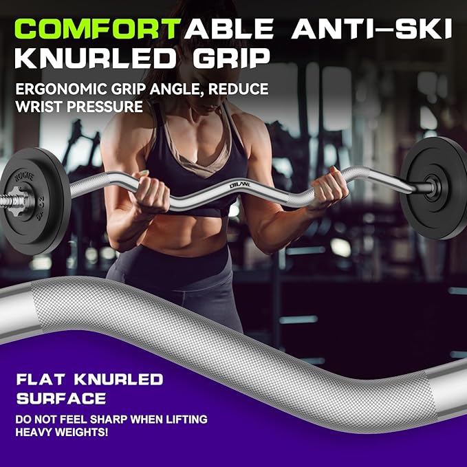 47" EZ Curl Bar Weight Lifting Bar 1-inch Curling -2 Star Collars(280lb Weight
