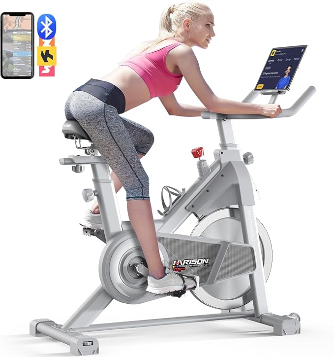 HARISON Semi-Commercial Exercise Bike 400 lbs Capacity, Magnetic Stationary Bikes for Home Gym with Bluetooth & Tablet Holder & Comfortable Seat Cushion