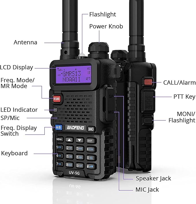 4 Pack BAOFENG UV-5X (UV-5G) GMRS Radio 2 Pcs 3800mAh Battery,