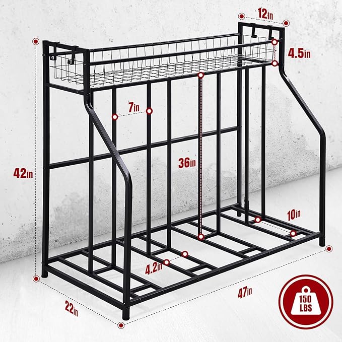 HEALTH LINE PRODUCT 4 Bike Stand Rack, Indoor Bike Storage, Bicycle Rack for Garage - Metal Stability Floor Bicycle Station for Parking Mountain/Road/Hybrid/Fat Tire & Scooters Bike Rack for Garage