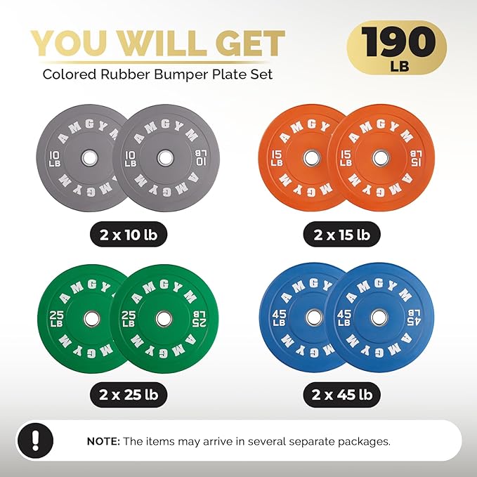 2 Inch Bumper Plates，10-500lbs，Barbell Rubber Olympic Weight Plates Set for Home Gym, Strength Training & Weight Lifting, Multiple Options Colors