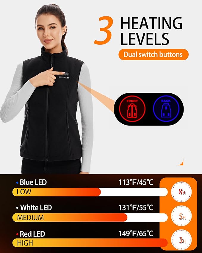 Heated Fleece Vest for Women with 7.4V 12000mAh Battery Pack - Lightweight Electric Heating