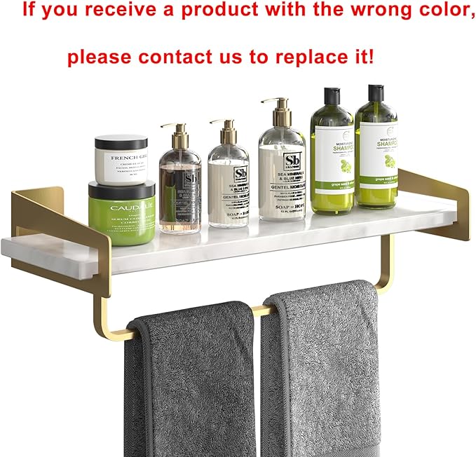 Marble Bathroom Shelf with Towel Bar 16" Metal