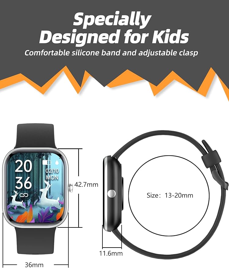 Kids Smart Watch for Girls,IP68 Waterproof Kids Fitness Tracker Watch with 1.5 Inch DIY Face,Heart Rate Sleep Monitor,19 Sport Modes,Calories Counter,Alarm Clock,Great Gifts for Children 6+ (Black)