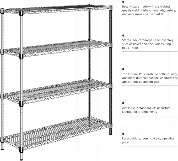 4 Tier Storage Rack Metal Wire Shelving Unit, Storage Standing Shelf Organizer for Laundry Bathroom Kitchen Pantry Closet Garage Basement Utility Room, Chrome 17.7" D x 59.1" W x 70.4" H