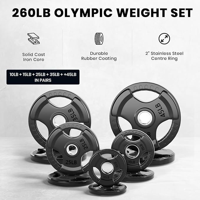 LIONSCOOL 2-Inch Rubber Olympic Grip Weight Plates (2.5-45LB), One