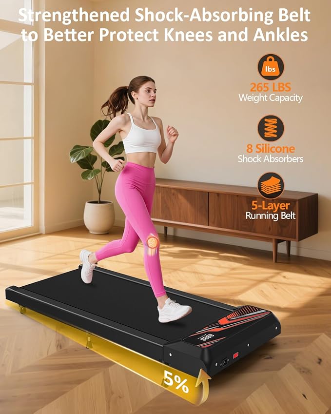 2.5HP Walking Treadmill Pad Incline, Under Desk Treadmill with Remote, 3 in 1 Low Noise Small Walking Mini Pad with Led Screen, Compact Treadmills for Home, 265lbs Capacity