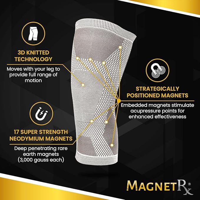MagnetRX® Magnetic Knee Sleeve – (2-Pack) Effective Compression Knee Brace with Magnets for Knee Comfort & Recovery – Magnetic Knee Brace Support (Medium)