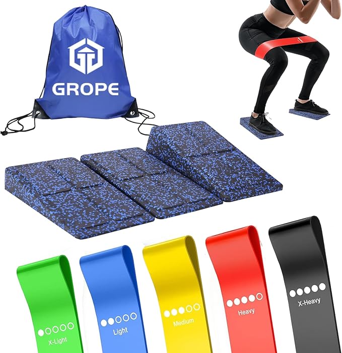 Slant Board Squat Wedge for Calf Stretching，3 Pcs 12" x 6.3" Foot Stretcher Balance Board for Plantar Fasciitis, Adjustable Foam Slant Board Wedge Great for Exercises