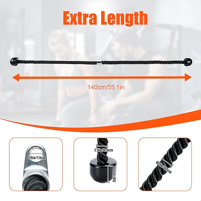 Long Tricep Pull Down Rope Exercise Tricep Rope 55 inch Pull Down Rope with Latch Gym Cable Machine Accessories