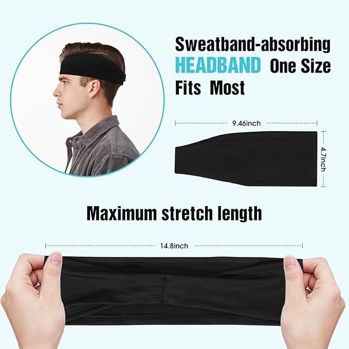Headbands for Men, 6 Pack Mens Headband Sports Sweatbands, Moisture Wicking Hair Bands for Running, Cycling, Basketball, Yoga, Fitness, Workout Sweat Hairband for Women Men
