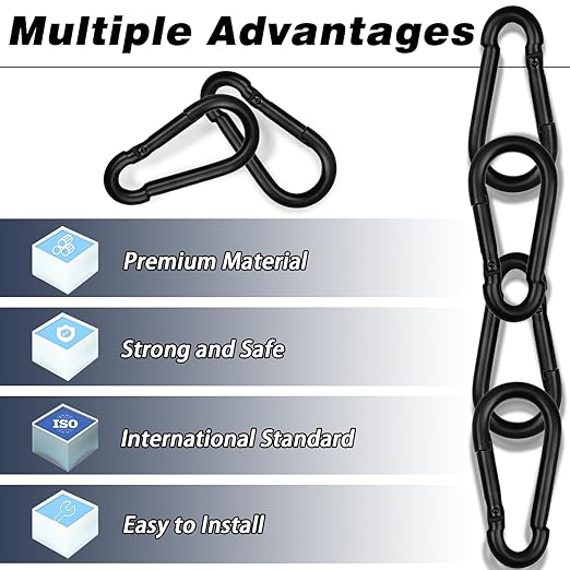 200 PCS 2'' Spring Snap Hook Carabiner, M5 3/16 Inch Galvanized Black Steel Carabiner Clip, 220LBS Holding Capacity Quick Link Clip Keychain for Hammock Dog Leash & Camping Gym