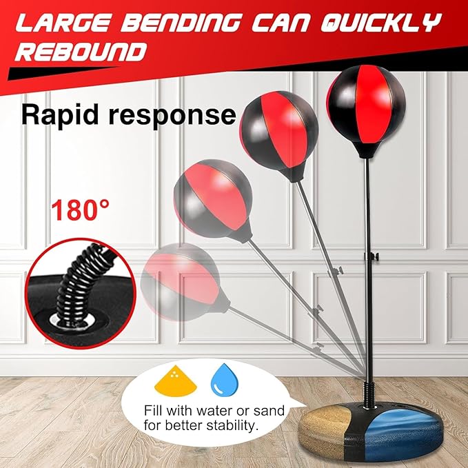 Kids Boxing Set - Punching Bag with Gloves & Adjustable Stand for 3-8 Year Olds