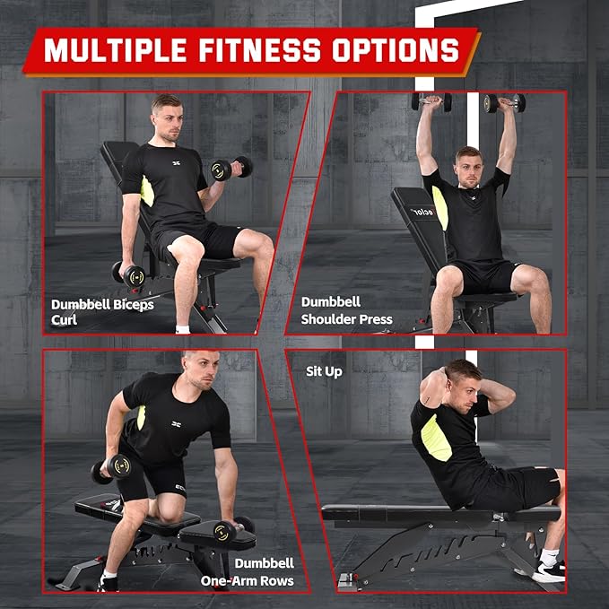 Adjustable Weight Bench with 1400LB Capacity for Home Gym,Heavy Duty Bench,Adjustable Foldable Decline Bench Press, Incline Flat Sit-Ups - Best Home Workout Equipment with Wheels