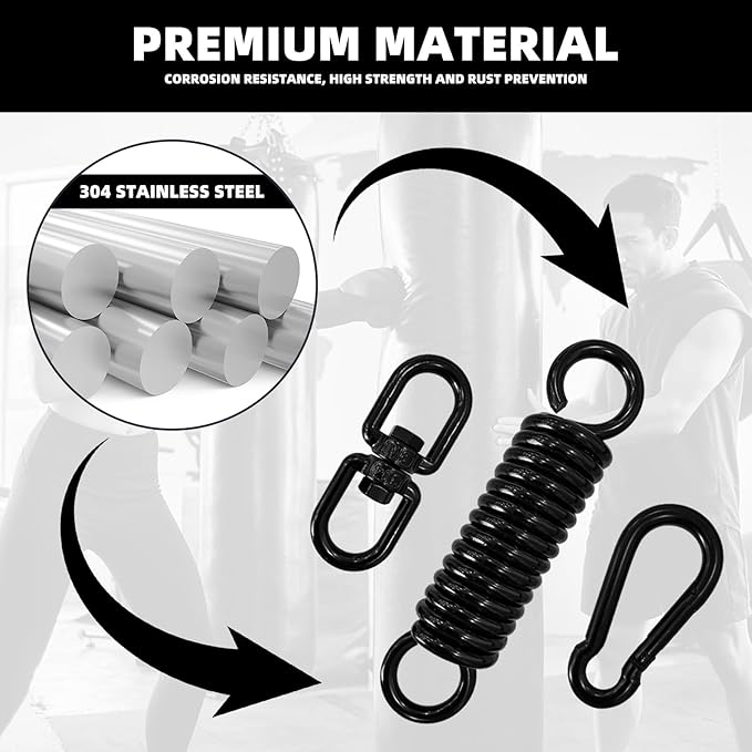 Heavy Bag Spring Punching Bag Hanging Kit with Swivel & 2 Carabiners, 360° Rotational Heavy Duty Punching Bag Hanger Mount Accessory for Boxing Bag, Heavy Bag, Gym Swing, Trapeze