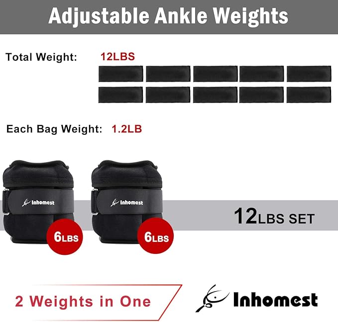 Adjustable Ankle Weights 1-5/10/12 Lbs Leg Weights