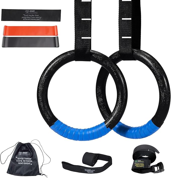 HMART Wooden Gymnastic Rings 1600Ibs Capacity with Loop 15ft Woven