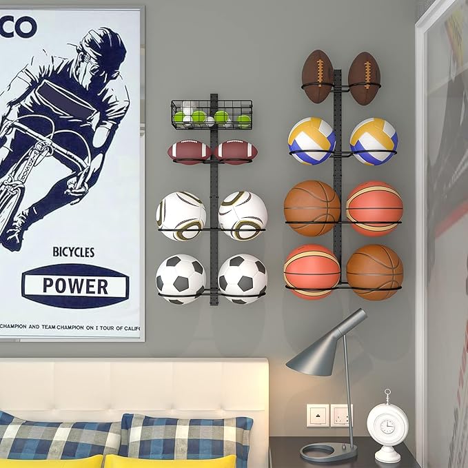 8 Tier Detachable Wall Mounted Basketball Rack DIY1/2/3/4 Soccer