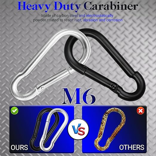 100Pcs 2.36" Sliver Carabiners Clip, M6 Galvanized Steel Small Spring Snap Hook, Keychain Clip, Quick Link Key Chain for Hammock Swing Set Outdoor Travel, Camping, Fishing, Hiking