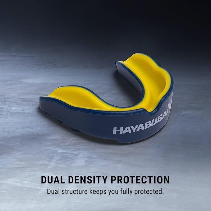 Hayabusa Combat Sports Mouth Guard Youth, Kids and Adult Sizes Comes with Case - Blue/Yellow, Youth