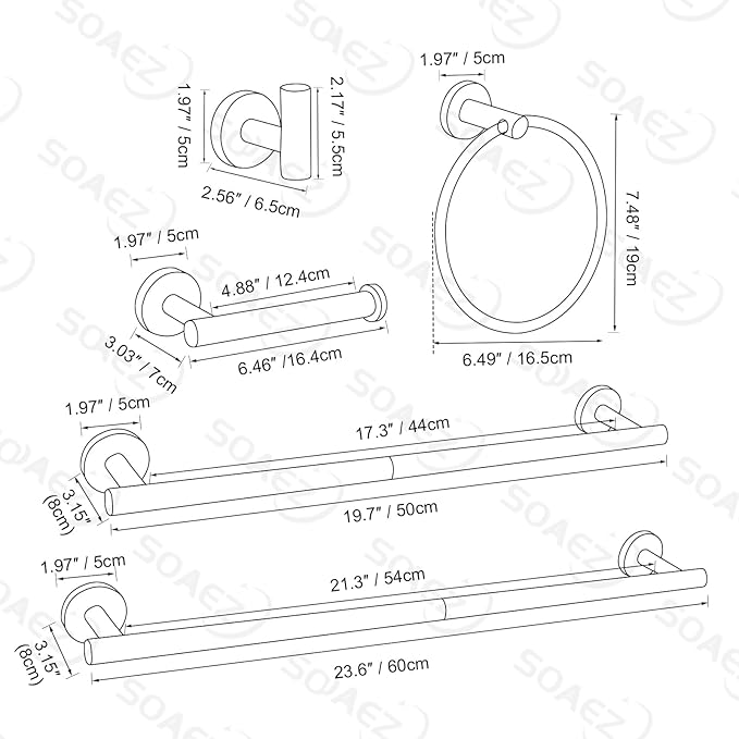6-Piece Matte Black Towel Bar Set Bathroom Hardware SUS304 Stainless