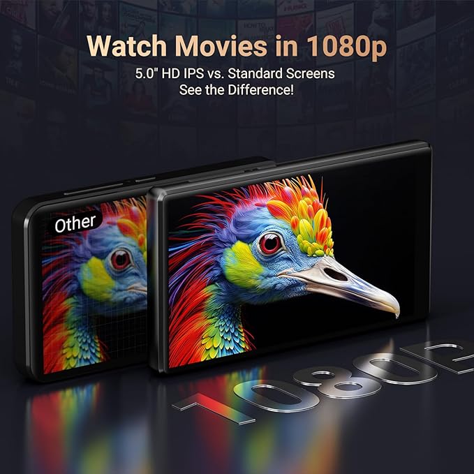 128GB MP3 Player with Bluetooth WiFi, Android 13 OS MP3 & MP4 Player with 5" Touchscreen and Speaker, 4GB RAM & 128GB ROM, Spotify Music Player with Audible, FM Radio, Amazon Music, Play Store