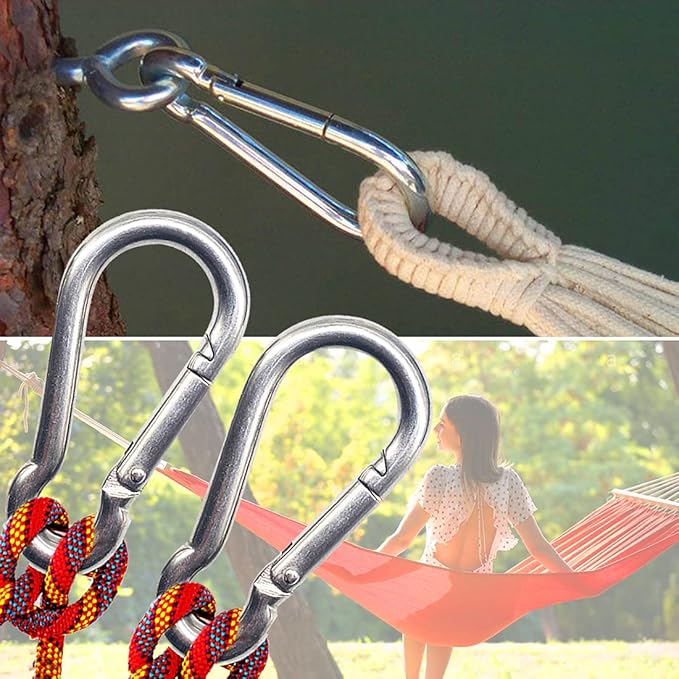 3.15 Inches 4 Inches Stainless Steel Carabiner for Gym Equipment Connection, EFFIET Heavy Duty Spring Snap Hook Clips Buckle for Gym Exercise, Punching Bags, Hiking, Camping