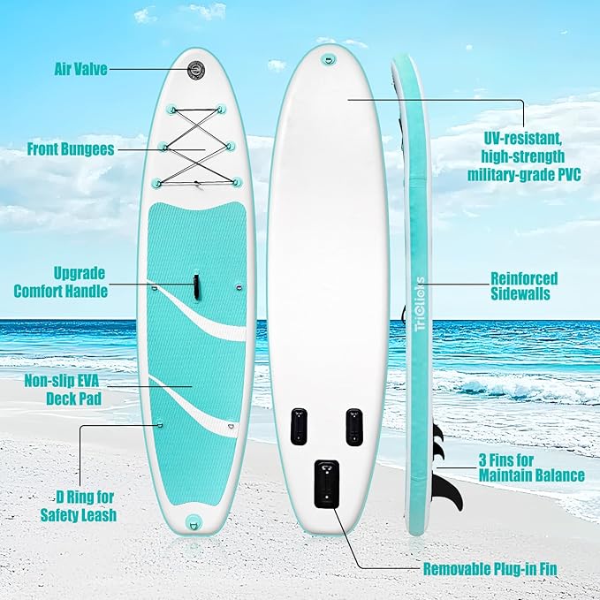 10' Inflatable Stand Up Paddle Board, Ultra-Light Wide Yoga Board for All Skill Levels with Premium SUP Paddleboard Accessories, 84L Waterproof Bag, Non-Slip Comfort Deck for Youth & Adults