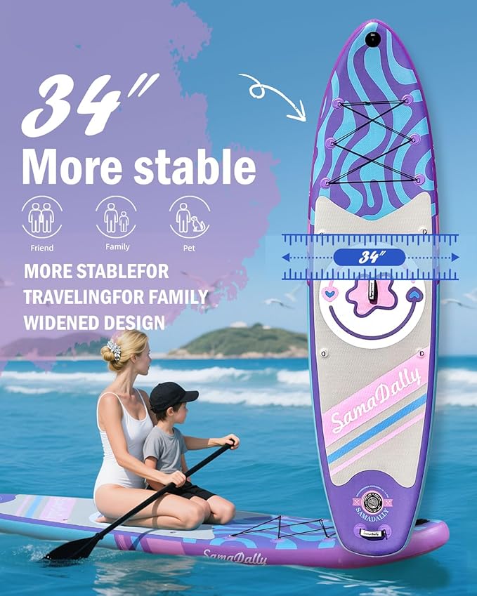 11'Stand Up Paddle Boards Surf Control with Premium SUP Board Accessories Backpack & Removable Fins, 34" Wide Inflatable Paddle Boards of All Skill Levels