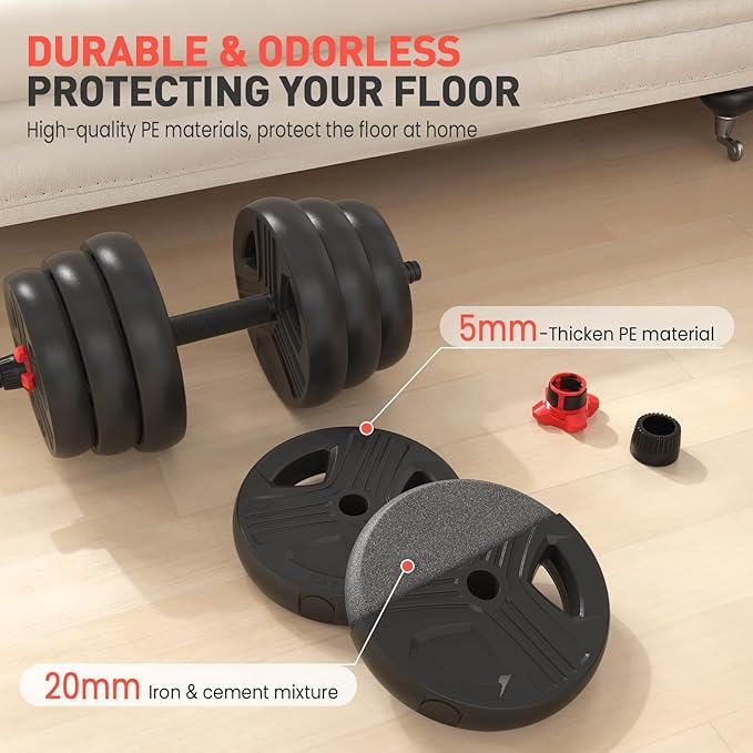 Adjustable Dumbbells, 20/30/40/55/60/70/80/90lbs Free Weights Dumbbells Convertible 2 or 3 in 1 Set Used as Barbell, Kettlebells, A Pair of Lightweight for Home Gym