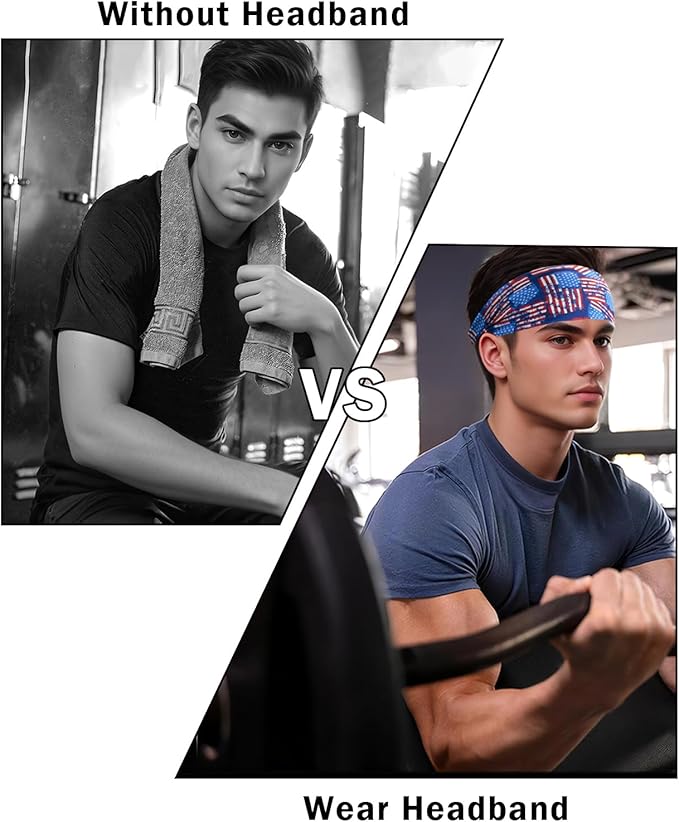 Headbands for Men & Women, Sweat Headband Non-Slip Sweatband Sports Running Cycling Yoga Basketball Workout Football Training