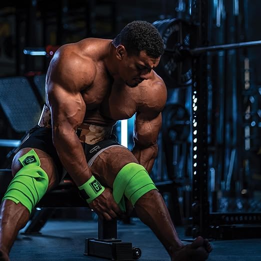 Heavy Duty Extra Wide Knee Wraps for Weightlifting - Premium Pair with Easy Adjustments and Secure Fit, Quality Knee Wraps, Reinforced Stitching Knee Straps for Powerlifting (Neon)