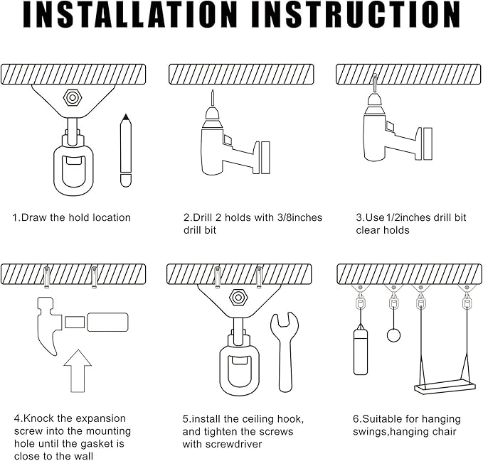 Heavy Duty Swing Hangers for Wooden Sets 2000 LB Capacity Hammock Hanger 360 Swivel Stainless Steel Swing Hardware Accessories 2 Packs for Porch Playground Yoga Heavy Bag