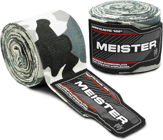 Meister Adult 180" Semi-Elastic Hand Wraps for MMA & Boxing (Pair)
