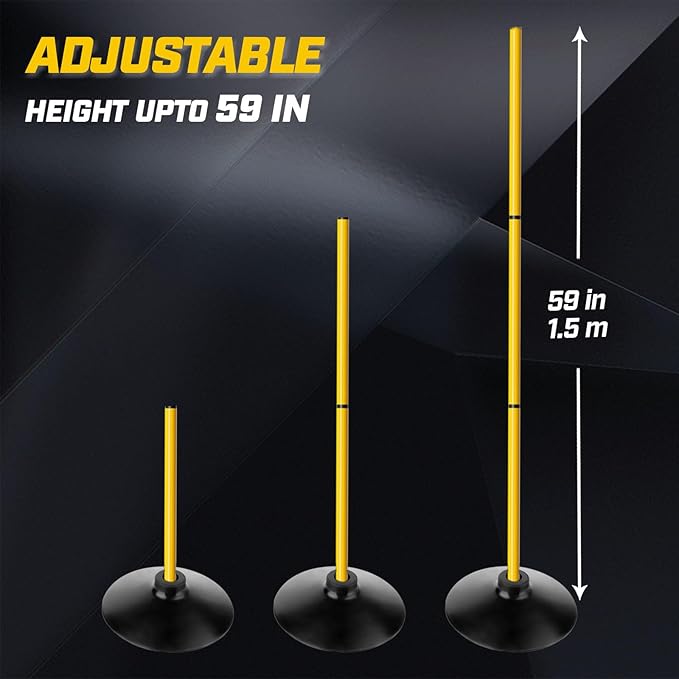 Agility Training Poles Set (Rubber Base with 3.3ft/1m 4.9ft/1.5m Poles)